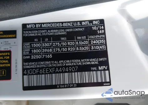 2015 Mercedes-Benz Gl 450 4Matic from USA, damaged, VIN 4JGDF6EEXFA494907